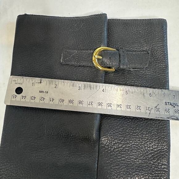 Steve Madden Size 6 Side Buckle Strap Mid Calf Wedge Heel Black Leather Boots - Picture 9 of 10